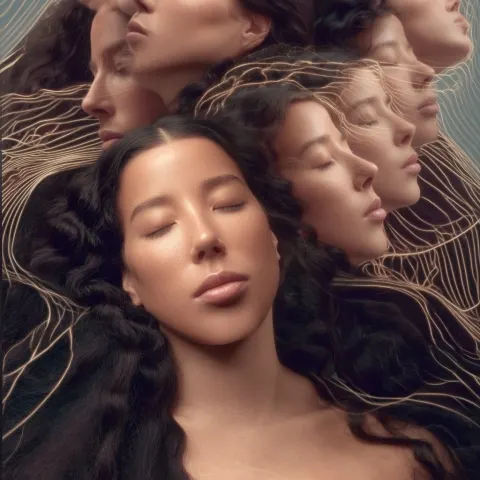 Ultra realistic cinematic fine art image of a woman with long wavy black hair