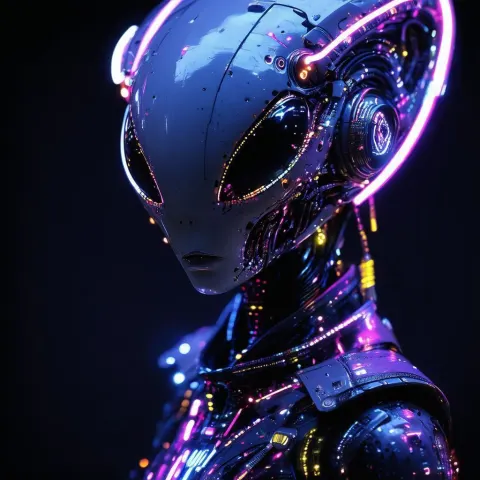 Xenon Alien Machine Face in Neon Symmetry