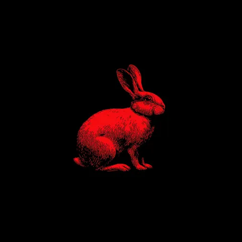 Logo for andvertising agency called the red rabbit making the rabbitt red and the background black s