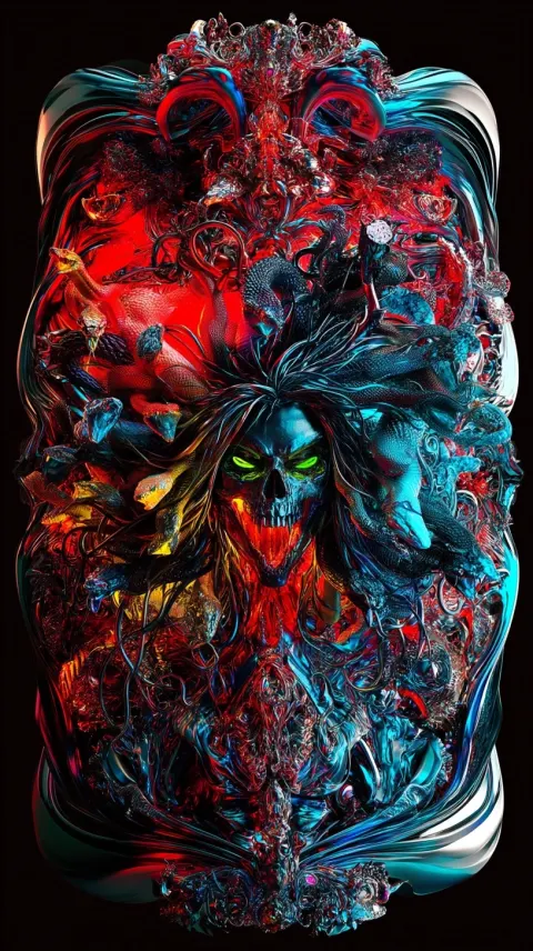 Medusa, coat of arms, a heraldry design, a head of angry Medusa with different types of snakes in th