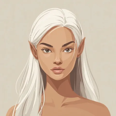 Vector illustration of a portrait of a cute elf female, neutral expression. frontal view