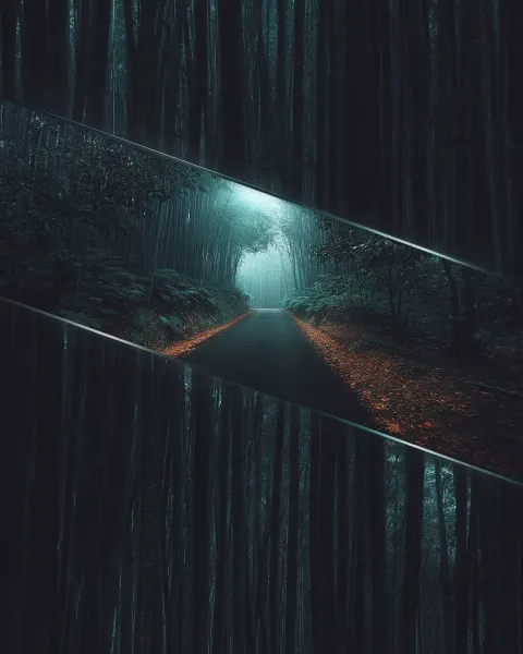 Diagonal cut through the entire image plane, scene split into two slightly shifted layers