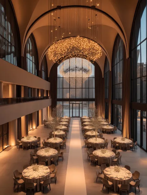 Modern convention wedding hall, large spacious ballroom, empty with no people