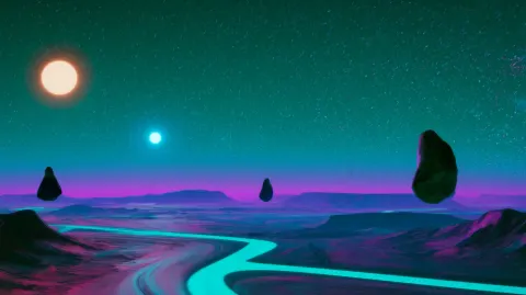 A vast alien planet called Thaloryn, wide cinematic view of a smooth organic landscape with flowing