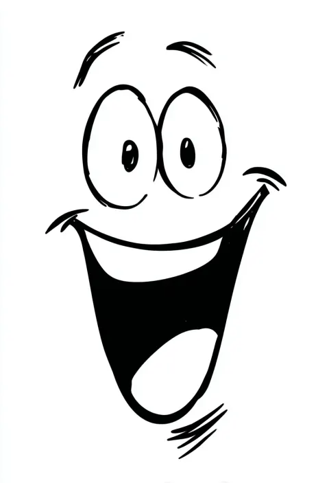 A simple cartoon drawing of an excited face with a happy expression