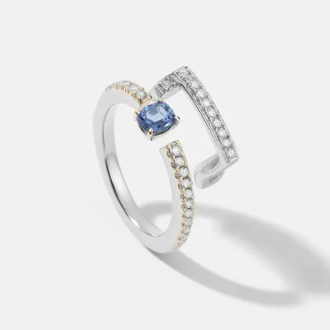 Fine jewellery ring, open rectangular pavé frame in white gold