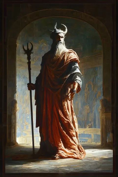 Full figure, mythology, drama, notes and explanations on the background