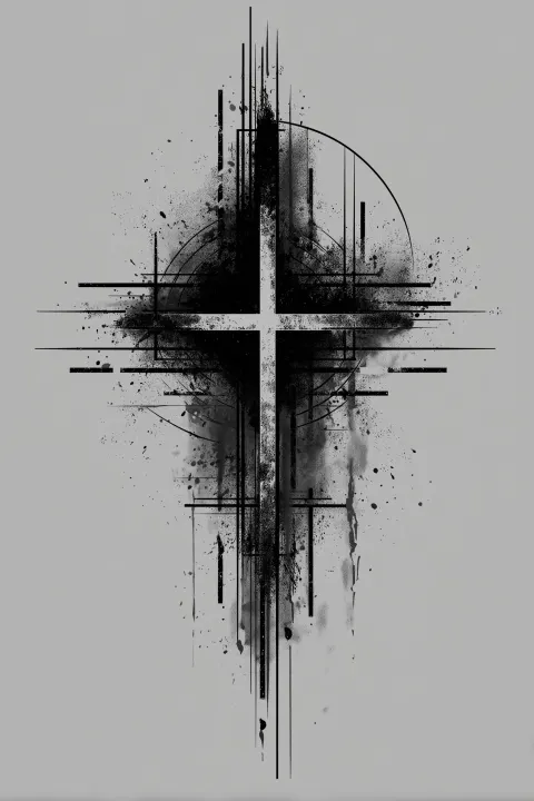 Upside down cross, outline, modern style, grunge