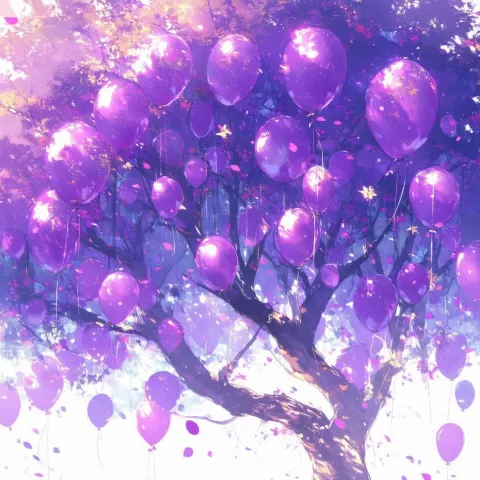 Dreamy Anime Tree With Purple Balloon Leaves