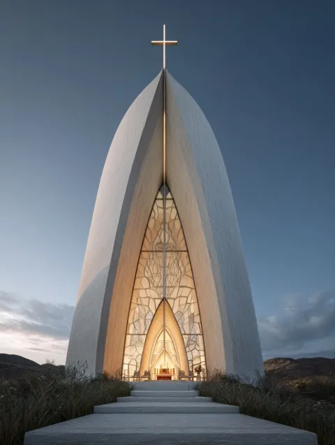 Modern, church, temple, parametricism, 4k, high resolution, ultrarealism