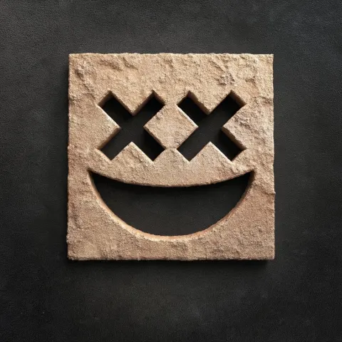 3d extruded symbol "🤑" made of stone. on plain dark background