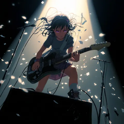 A 24-year-old beautiful young woman with black hair playing the guitar