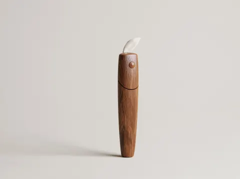 A realistic studio front-facing packshot of a foldable cat teaser toy handle based exactly on the up