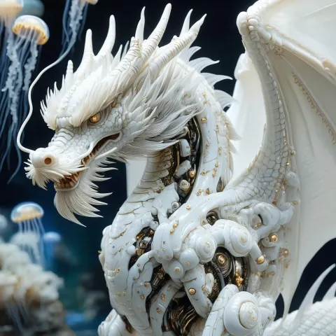 Legendary White Dragon With Biomechanical Implants