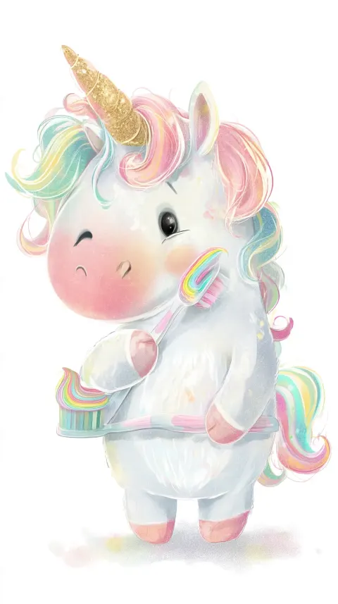 Little Unicorn Brushing Its Teeth