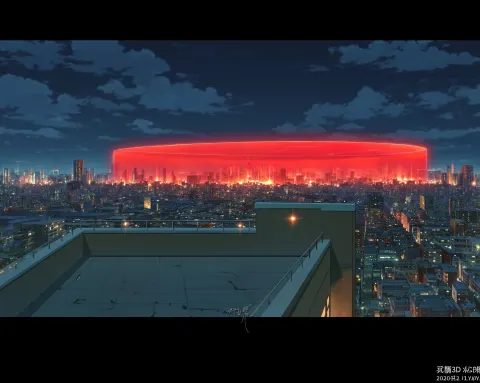 Rooftop View of a City Under a Red Barrier