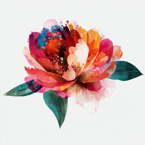 A very simple illustration of a peony flower, interpretive design