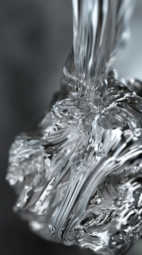 Macro close-up of a freestanding liquid metal formation