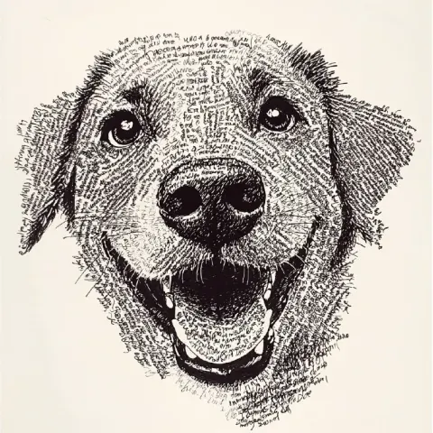 Handwritten Words Forming Dog Face