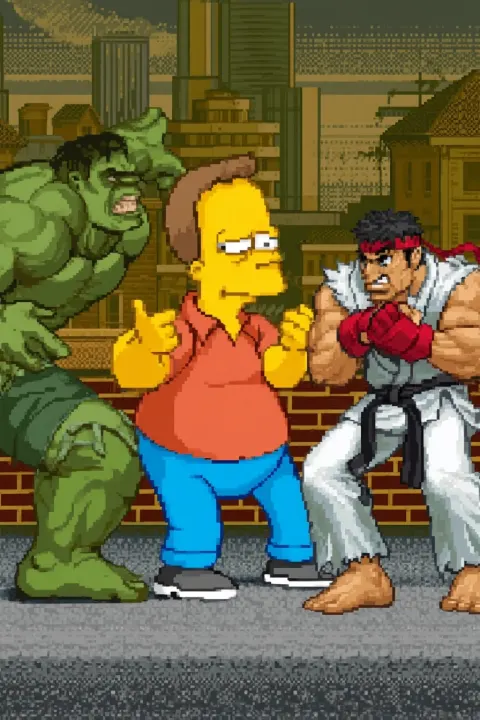 Street fighter 2 pixel art matt Groening mash up screenshot, nelson muntz