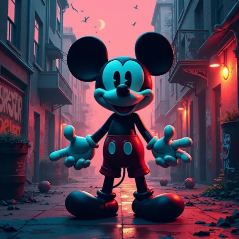 Dark Mickey Mouse in Dystopian Graffiti Cutout