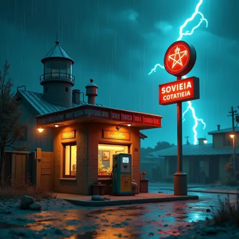Soviet Steampunk Gas Station in Clay Storm