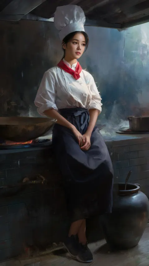 Female Chef at a Chinese Stove, Semi-Realistic CG