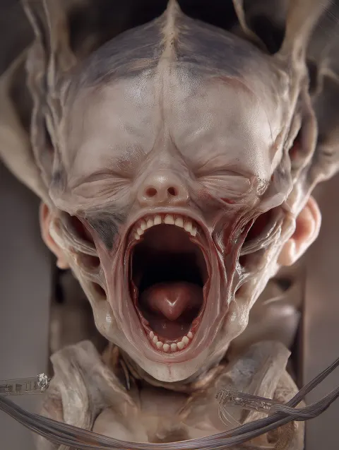 Daemonic biomechanical nightmare baby from an alternate reality verson of hell