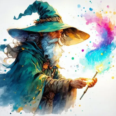Whimsical Wizard Waving a Wand in Motion