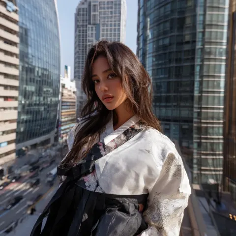 Cyberpunk Hanbok in a Future City