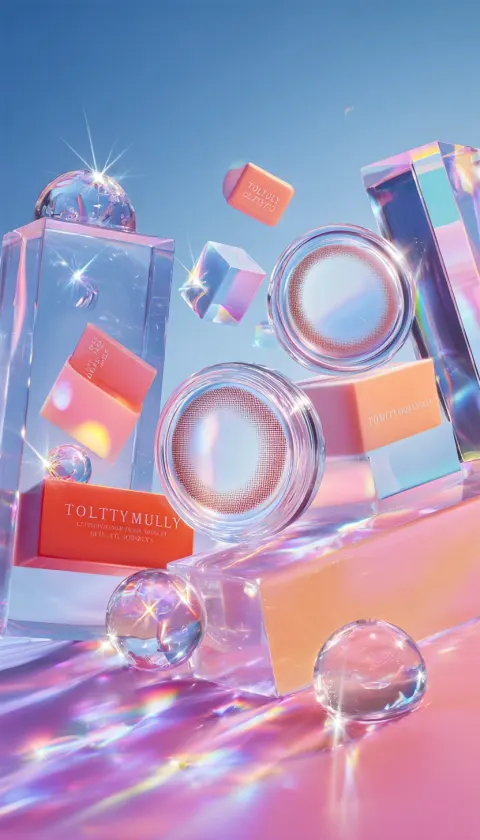 Fashion-forward product photography of "TOLYTOLLY" colored contact lenses
