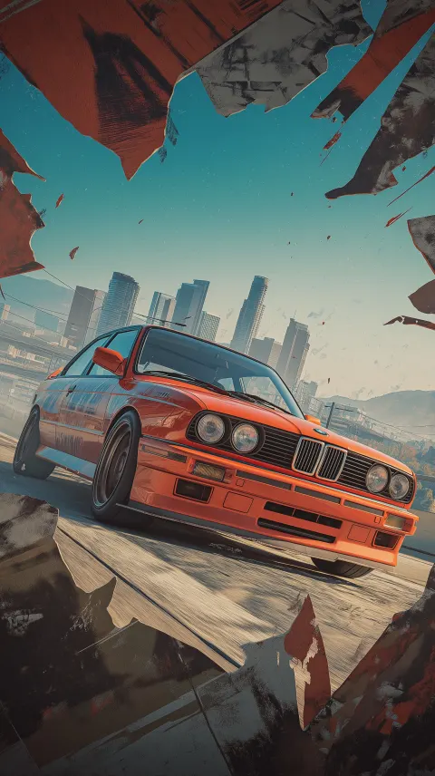 BMW E30 ultra wide lens aggressive front three-quarter shot