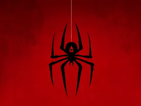 Create a logo for a mysterious underground faction. Their symbol is a black spider with an "eye" mar