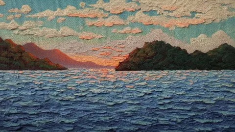 Oil painting of waterscape, thick strokes of real oil paint. ultrathick textured heavy deposits of p