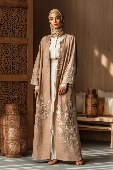 A full-body photo of an elegant and dignified 30-year-old Arab woman