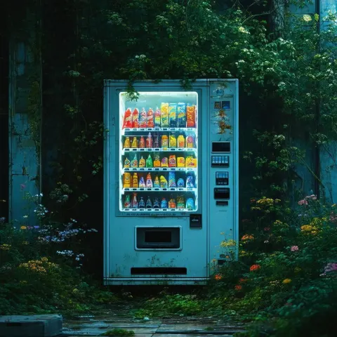 Moonlit Vending Machine in an Overgrown Mall