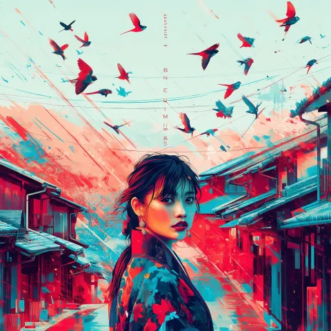 A poetic picture, swallows as the clear main subject