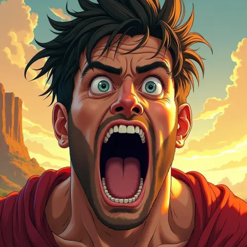 Screaming Greek Hero With Bulging Manga Eyes