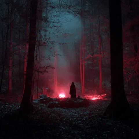 Satanic ritual in the forest at night very eerie