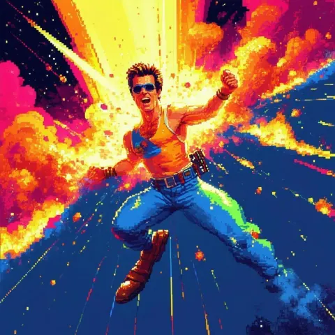 Ace Ventura Exploding in Pixelated Space