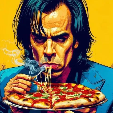 Nick Cave Smoking a Pizza in Manga