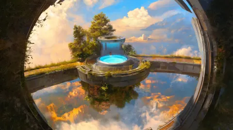 Chaospunk hot tub cantilevered infinite intergalactic world, richard schmid, jmw turner