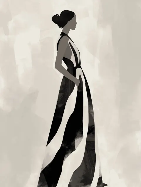 Elegant minimalist silhouette of a woman in profile, sleek bun hairstyle