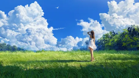Movie photo, realistic, the back of a Chinese Asian girl, white dress, reaching back