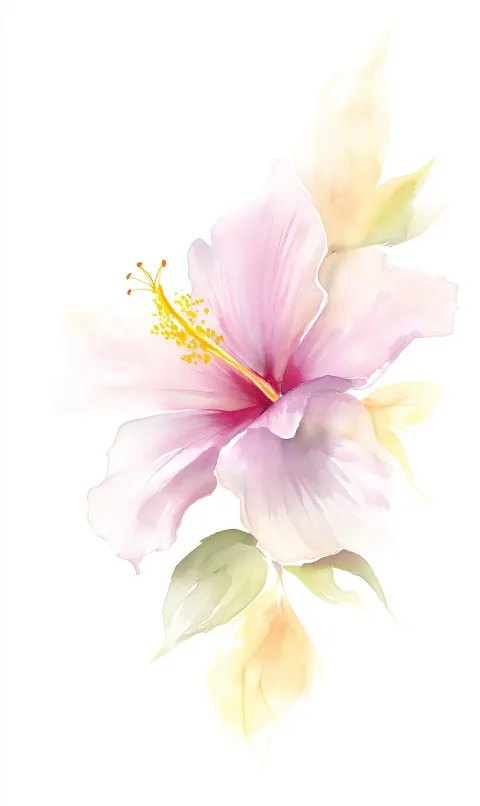 A delicate watercolor illustration of a single LILY hibiscus flower in full bloom