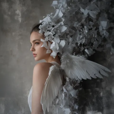 Double exposure: angel, trapped by words