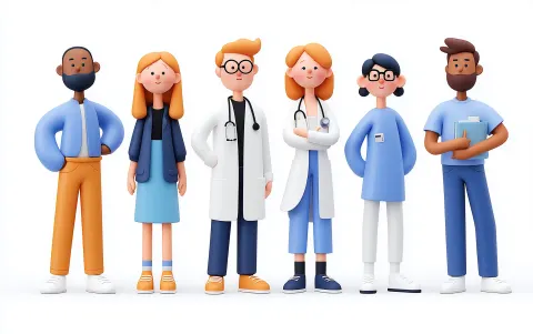 The image is a high-quality 3D-style illustration of a team of doctor, women and men