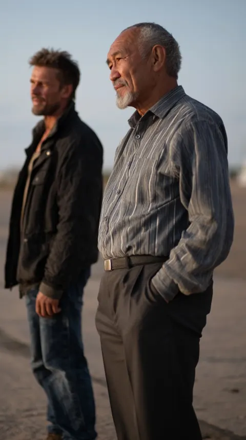 Two men in frame, one Russian, one Kazakh, natural appearance