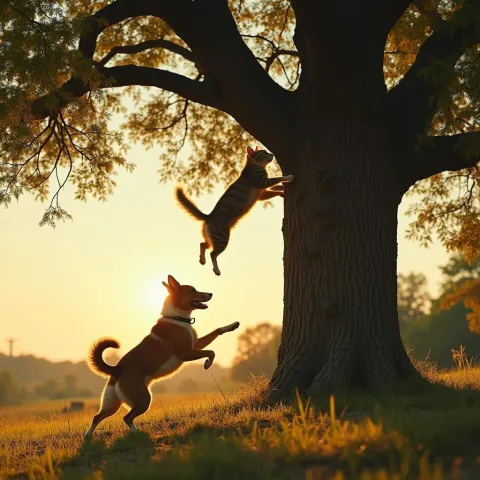Cinemascope Chase Up the Towering Oak Tree