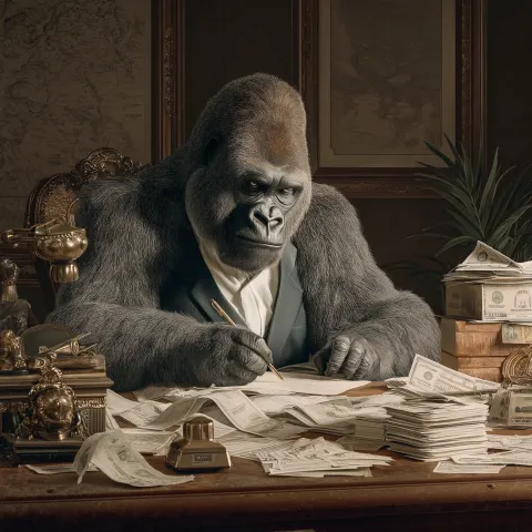A Silverback gorilla working in finance